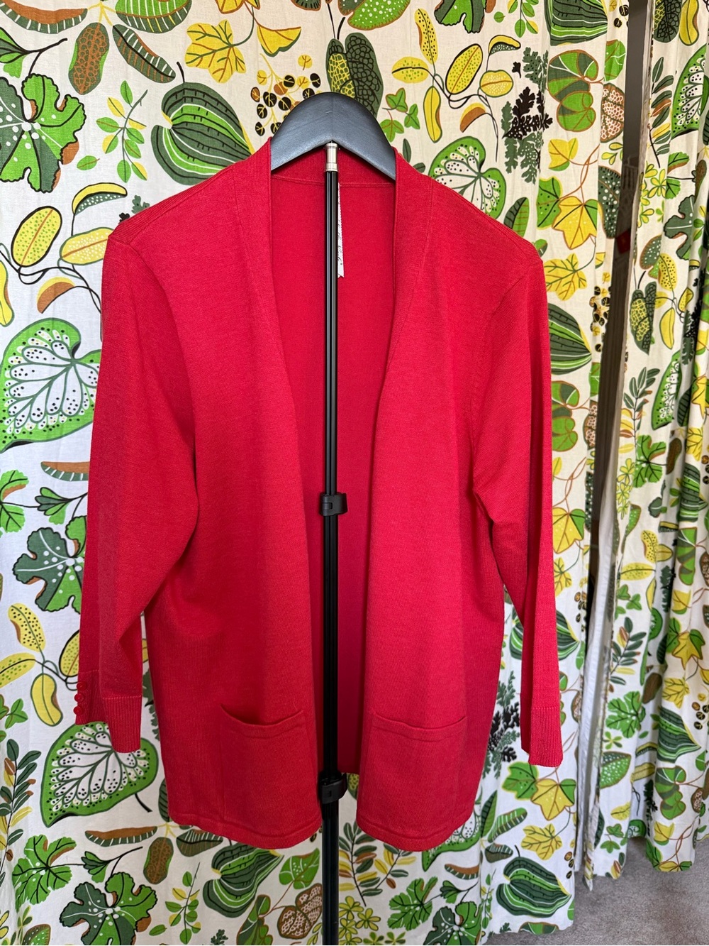 Leo & Nicole XL Red Longline Knit Cardigan Jacket Button Cuff